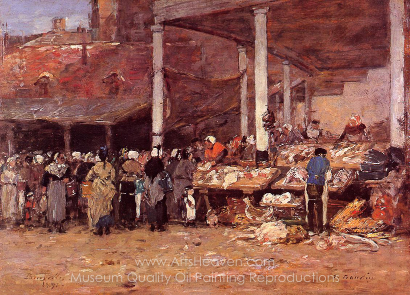 820x589 Reproduction Painting Eugene Louis Boudin Brussels, The Old Fish - Fish Market Painting