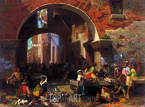 463x341 Roman Fish Market, Arch Of Octavius Bierstadt Painting - Fish Market Painting