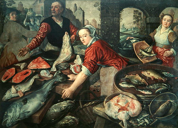 600x432 The Fish Market Painting Joachim Bueckelaer Oil Paintings - Fish Market Painting