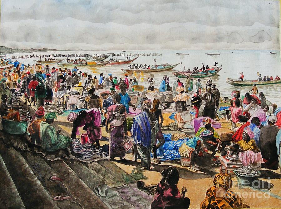 900x671 Fish Market By The Sea Shore Painting By Ciocan Tudor Cosmin - Fish Market Painting