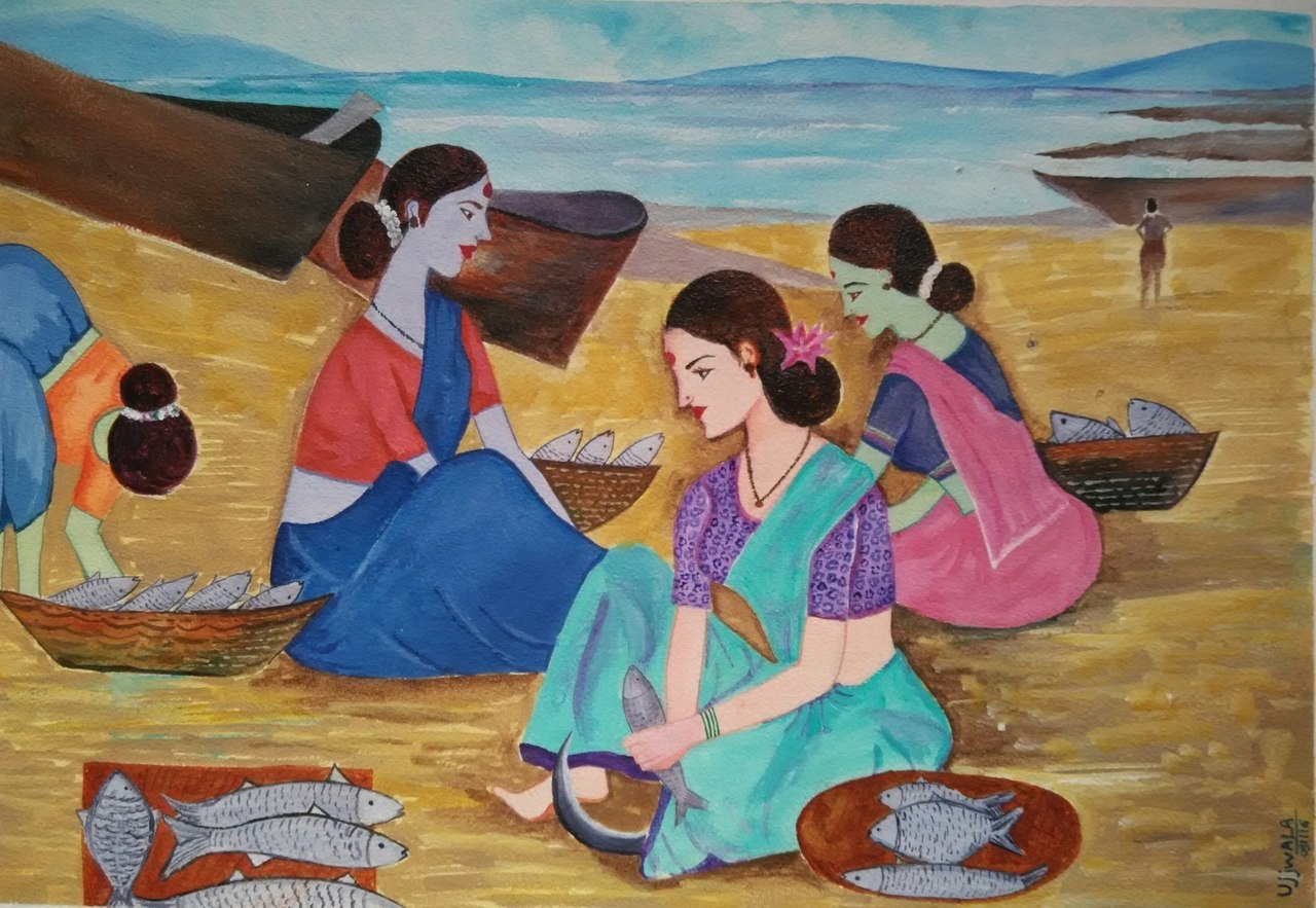 1280x883 Buy Fish Market Handmade Painting By Ujwala Chavan. Code - Fish Market Painting