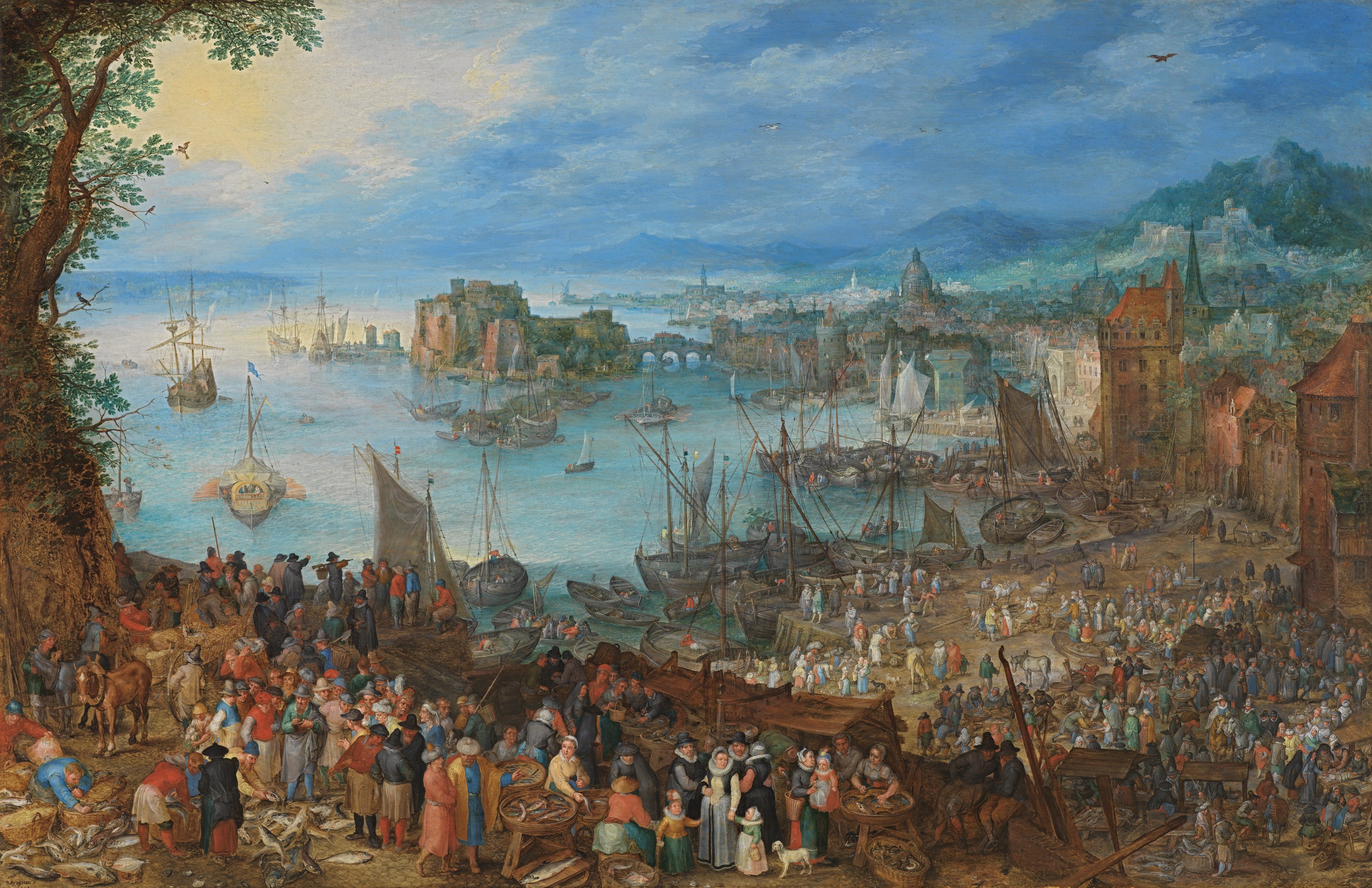 2859x1851 Filejan Brueghel The Elder Great Fish Market.jpg - Fish Market Painting