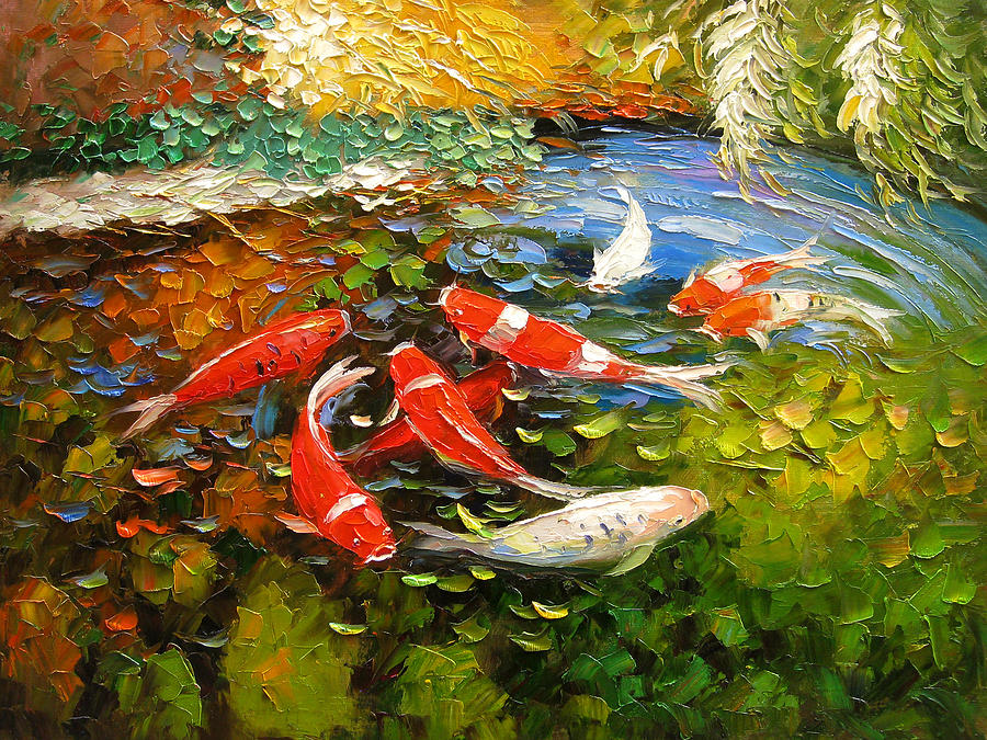 900x675 Palette Knife Oil Panting Koi Fish Painting By Enxu Zhou - Fish Oil Painting