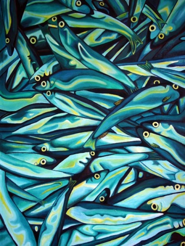 375x499 Capelin Run - Fish Oil Painting