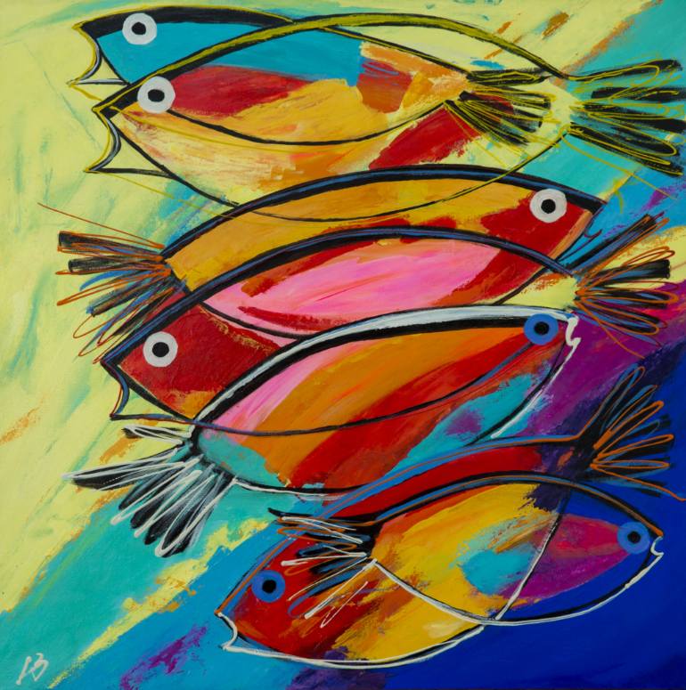 770x775 Saatchi Art Colourful Fish Painting By Arleen Birks - Fish Painting