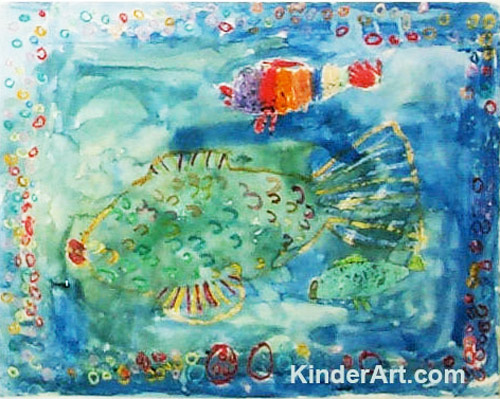 500x399 Crayon Resist Fish Drawing Lessons For Kids Kinderart - Fish Painting For Kids
