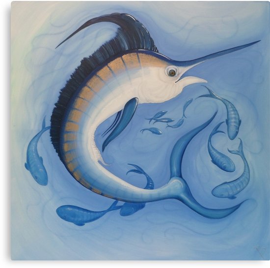 550x546 Blue Marlin Deep Sea Wild Game Fish Painting Canvas Prints By - Fish Painting On Canvas