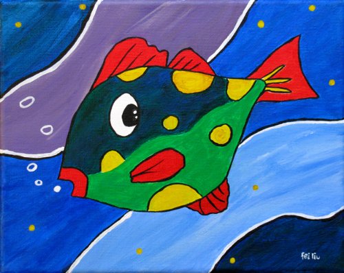 500x398 Fish Painting Nursery Decor Kids Room Wall Art Hand Painted Sea - Fish Painting On Canvas
