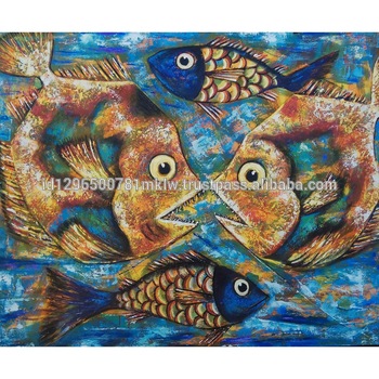 350x350 Hot Selling Indonesia Fish Oil Painting Canvas For Commercial - Fish Painting On Canvas