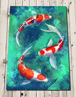 252x320 Hd Print Cherry Blossom Koi Fish Painting Canvas Wall - Fish Painting On Canvas
