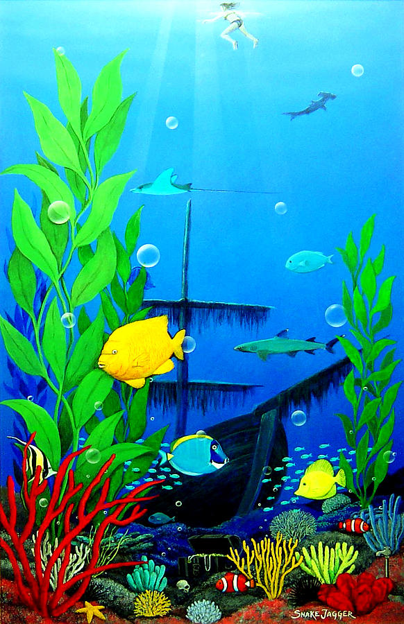 582x900 Low Maintenance Aquarium Painting By Snake Jagger - Fish Tank Painting