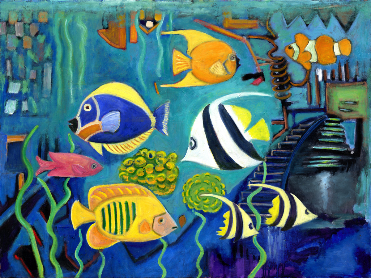 1200x900 Animal Oil Paintings Fish Tank By The East Hurley Gallery - Fish Tank Painting