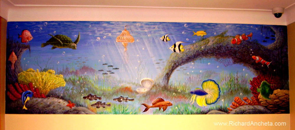 1000x441 Aquarium Mural Painting By Richard Ancheta - Fish Tank Painting