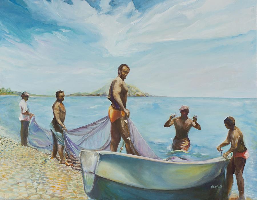 900x702 Fisher Folk Painting By Christian George - Fisher Painting