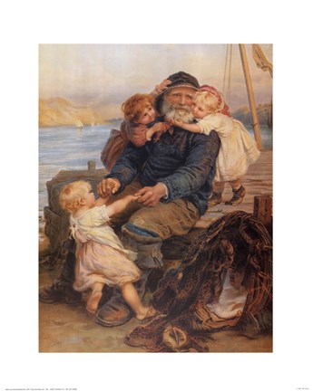 345x432 Fisherman With Children Fine Art Print By Unknown - Fisherman Painting