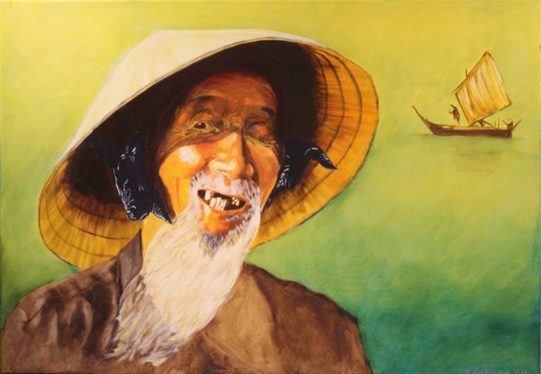 770x532 Saatchi Art Chinese Fisherman Painting By Marijke Vanwezer - Fisherman Painting