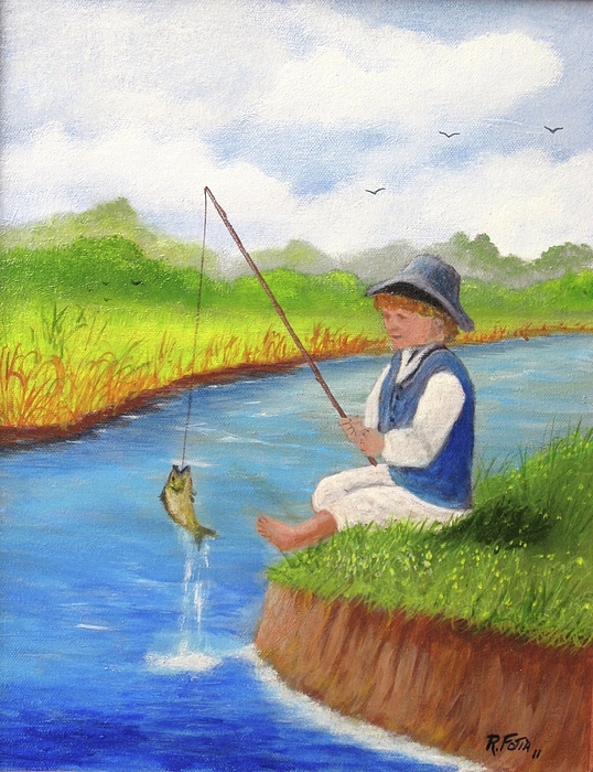 538x700 The Little Fisherman Painting By Rich Fotia - Fisherman Painting