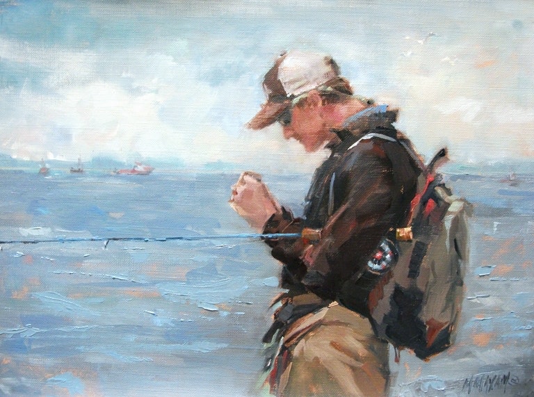 768x571 Untitled Fly Fisherman Oil Painting By Artist Mary Maxam, - Fisherman Painting