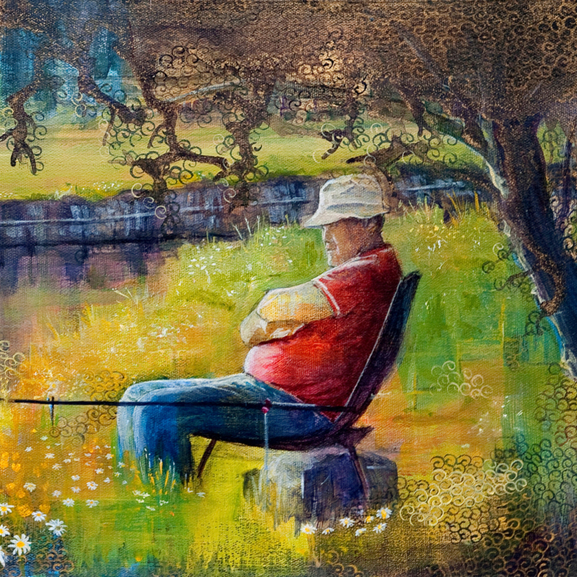 840x840 Fisherman In Red, Original Painting. - Fisherman Painting