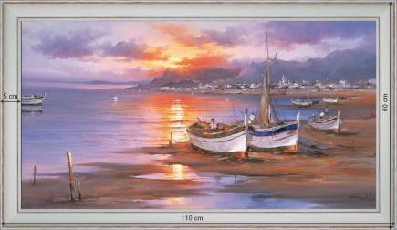 435x252 Fishing Boats In The Twilight - Fishing Boat Painting