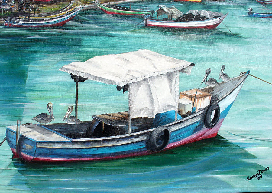 900x637 Pirogue Fishing Boat Painting By Karin Dawn Kelshall Best - Fishing Boat Painting