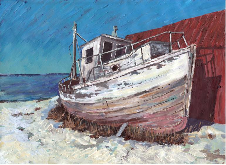 770x562 Saatchi Art Decaying Fishing Boat Painting By Michael Screen - Fishing Boat Painting