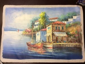 300x224 W. Jones Fishing Boat On Ocean Sea Harbor Original Art. Oil - Fishing Boat Painting