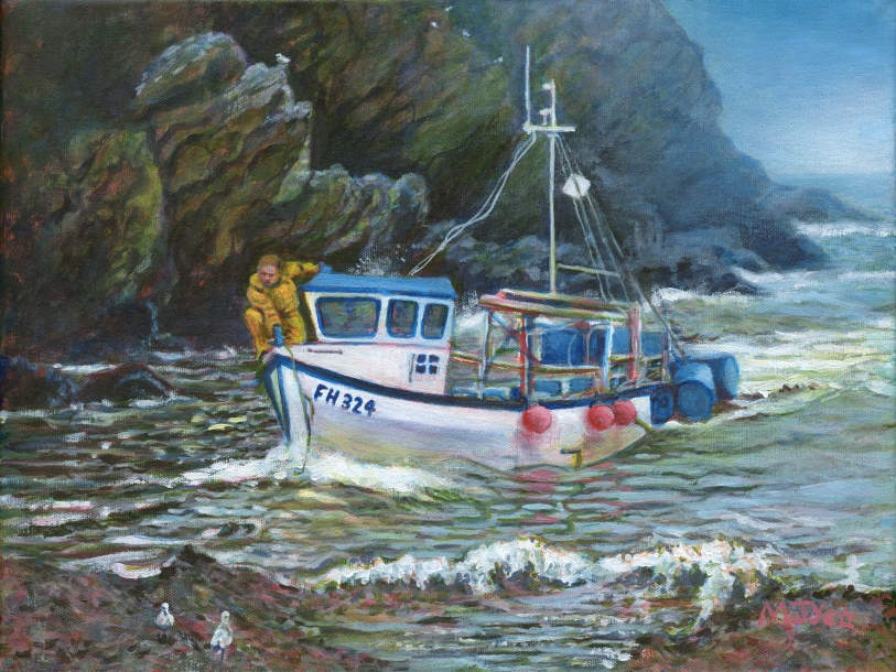 813x610 Cornish Traditional Fishing Boat Painting - Fishing Boat Painting
