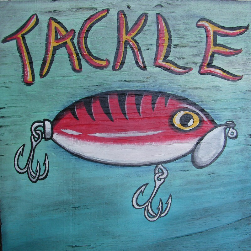 800x800 Primitive Tackle Sign Original Fishing Lure Painting Folk Art Decor - Fishing Lure Painting