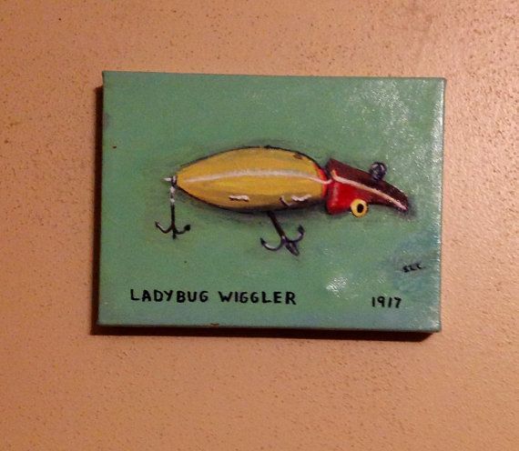 570x496 Antique Fishing Lure Painting Ladybug Wiggler Von Newvisionsart - Fishing Lure Painting