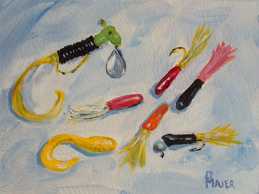 900x673 Crappie Lures Painting By Pete Maier - Fishing Lure Painting