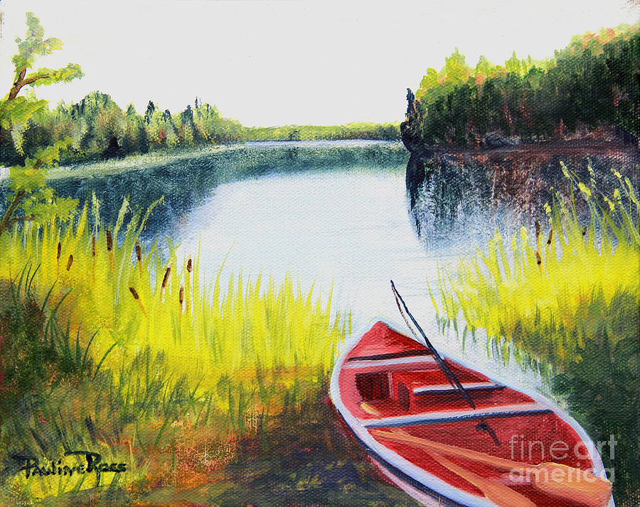 900x714 Fishing Lake Painting By Pauline Ross - Fishing Painting