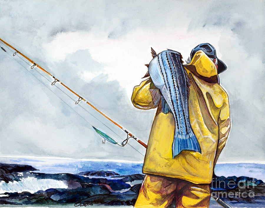 900x707 Surf Fishing Painting By Dave Olsen - Fishing Painting