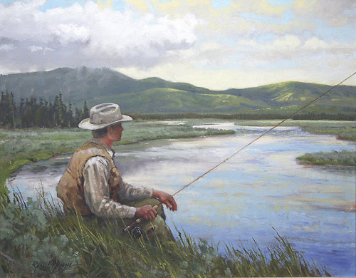500x390 Where Trout Are King, Fly Fisherman On The Henry's Fork - Fishing Painting