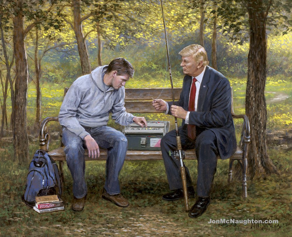 1000x811 Jon Mcnaughton On Twitter My New Painting, Teach A Man A Fish - Fishing Pole Painting