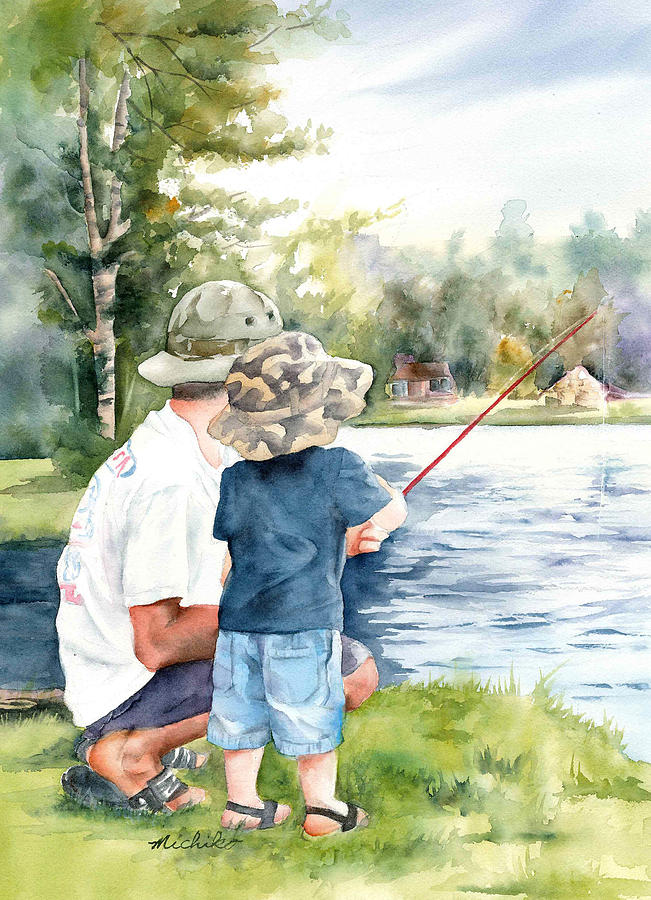 651x900 Red Fishing Pole Painting By Michiko Taylor - Fishing Pole Painting