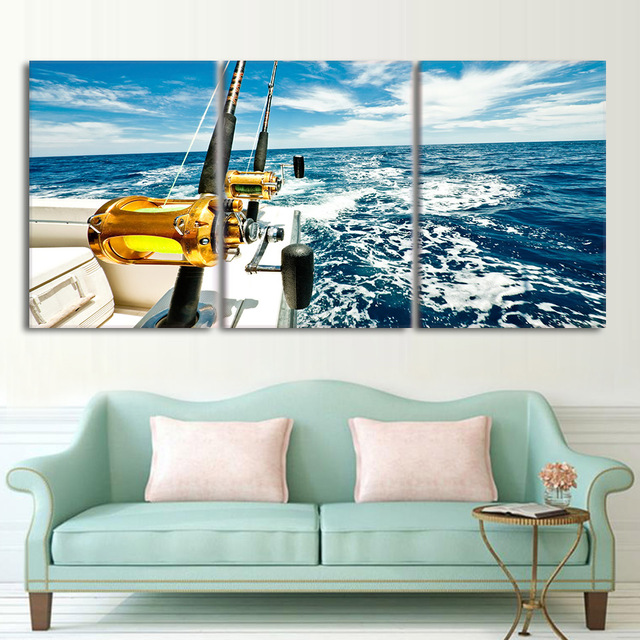 640x640 Poster Hd Printed Framework Painting Canvas 3 Panel Fishing Rod - Fishing Rod Painting