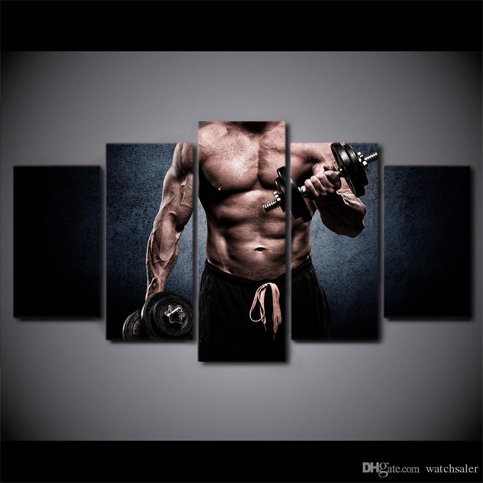 960x960 2018 Canvas Art Gym Man Fitness Muscle Barbell Posters Hd Printed - Fitness Painting
