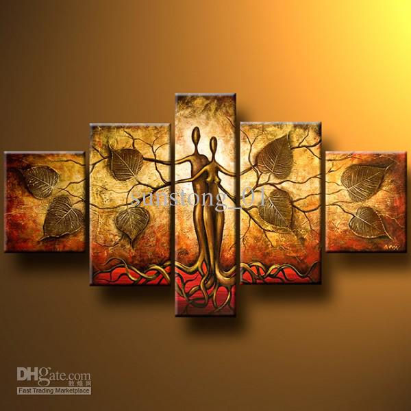 600x600 Human Like Tree Art Group Painting Five Pieces Abstract Handmade - Five Painting