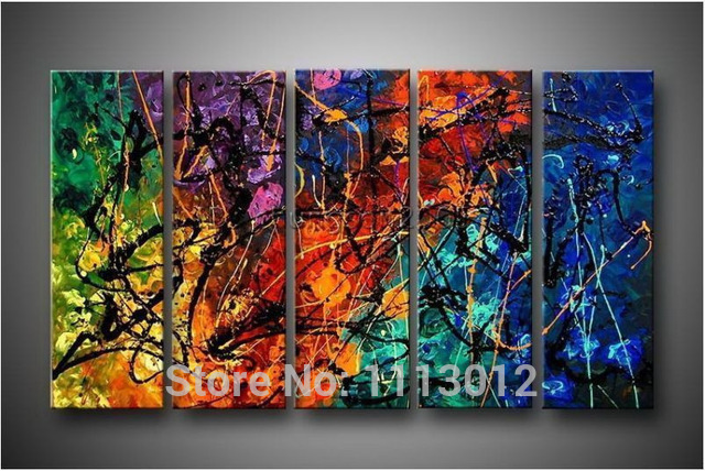 640x428 Modern Five Color Line Letter Flower Oil Painting On Canvas - Five Painting