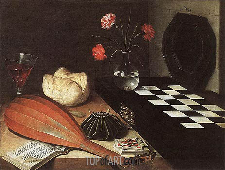 463x349 Still Life With Chessboard (The Five Senses) Lubin Baugin - Five Painting