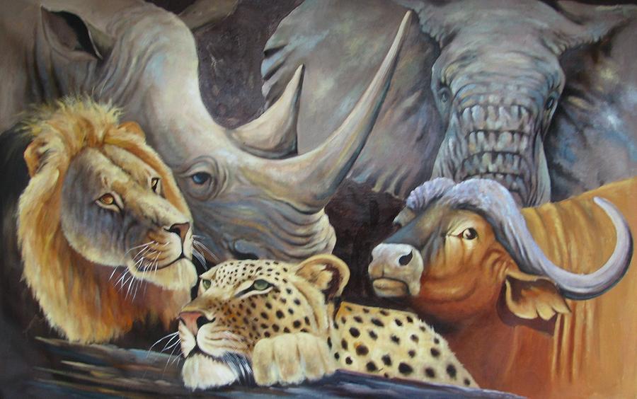 900x564 Big Five Painting By Banda Sakanya - Five Painting