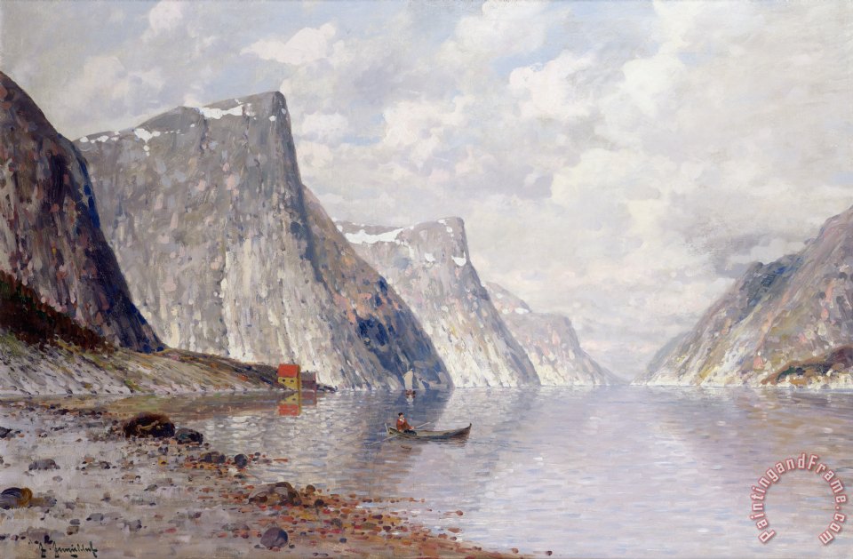 960x629 Johann Ii Jungblut Boating On A Norwegian Fjord Painting - Fjord Painting