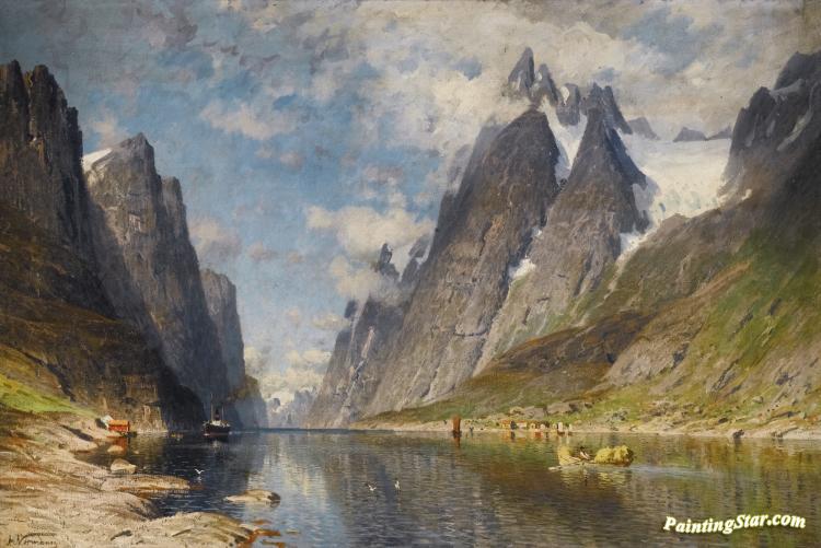 750x501 Possibly The Sognefjord (A Norwegian Fjord) Artwork By Adelsteen - Fjord Painting