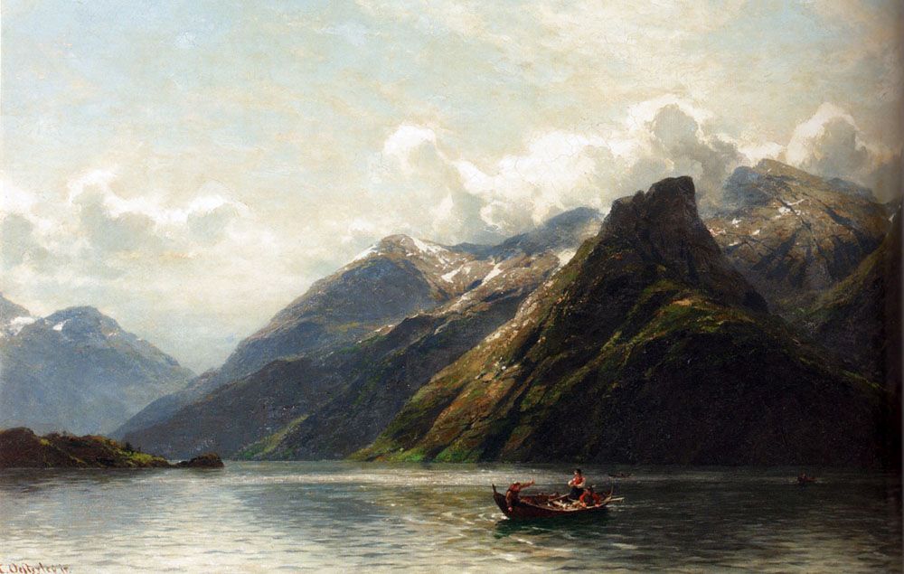 1000x635 Summer Fishing On A Norwegian Fjord Painting Karl August - Fjord Painting
