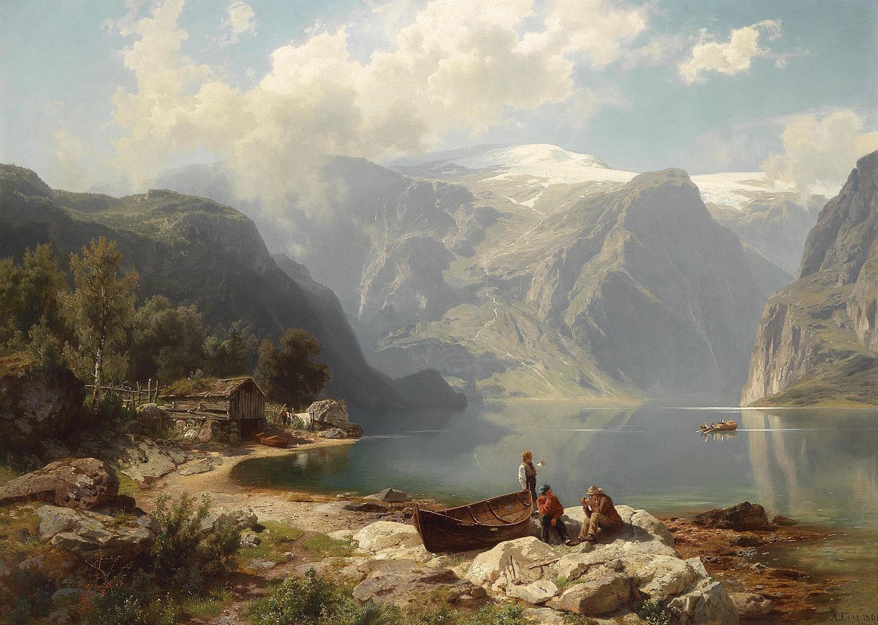 1280x912 Sunny Day On A Norwegian Fjord Painting August Wilhelm Leu Oil - Fjord Painting