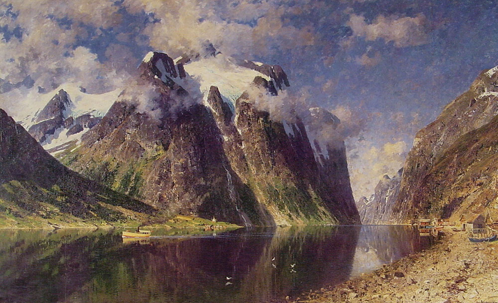 1000x608 The Fjord Painting Adelsteen Normann Oil Paintings - Fjord Painting