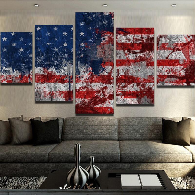 800x800 5 Piece American Flag Blood And Sweat Canvas Painting Wall Art - Flag Painting