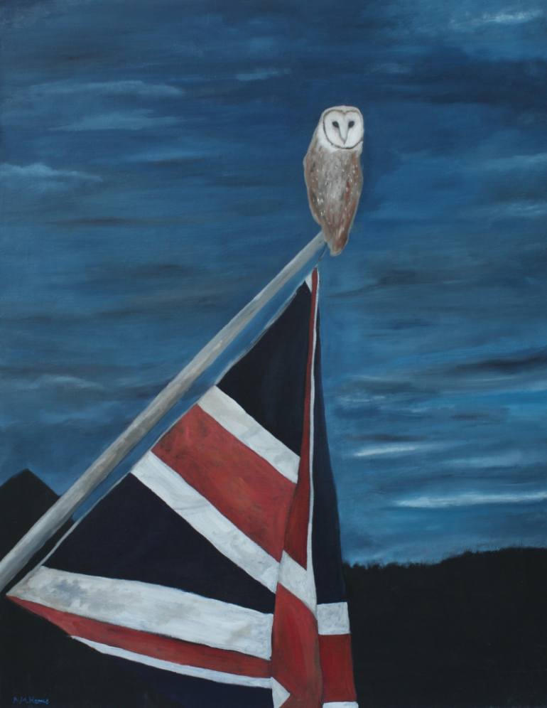 770x996 Saatchi Art Barn Owl On A Flagpole Painting By Robert Harris - Flag Pole Painting