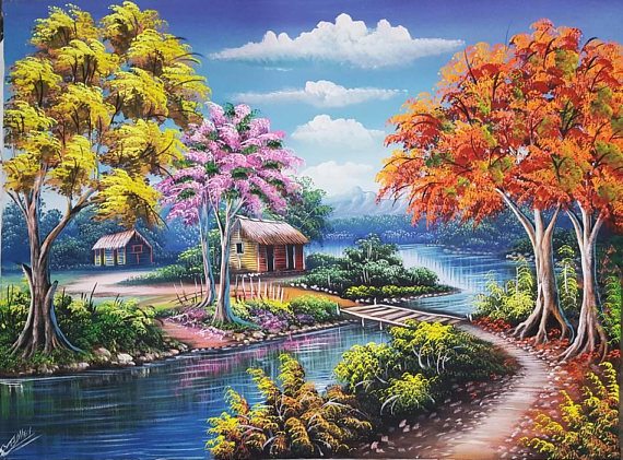 570x421 Flamboyant Tree Painting Oil Painting On Canvas Dominican - Flamboyant Tree Painting